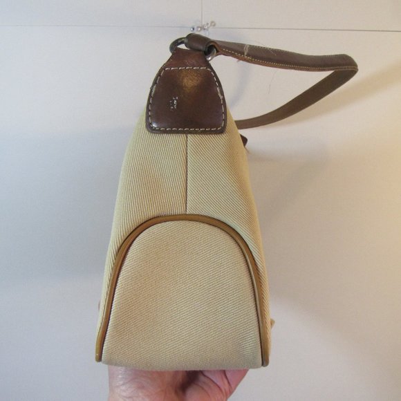 Fossil Minimalist Canvas Sholder Bag Double Handles Zipped Two Tone Brown Read - Picture 6 of 8